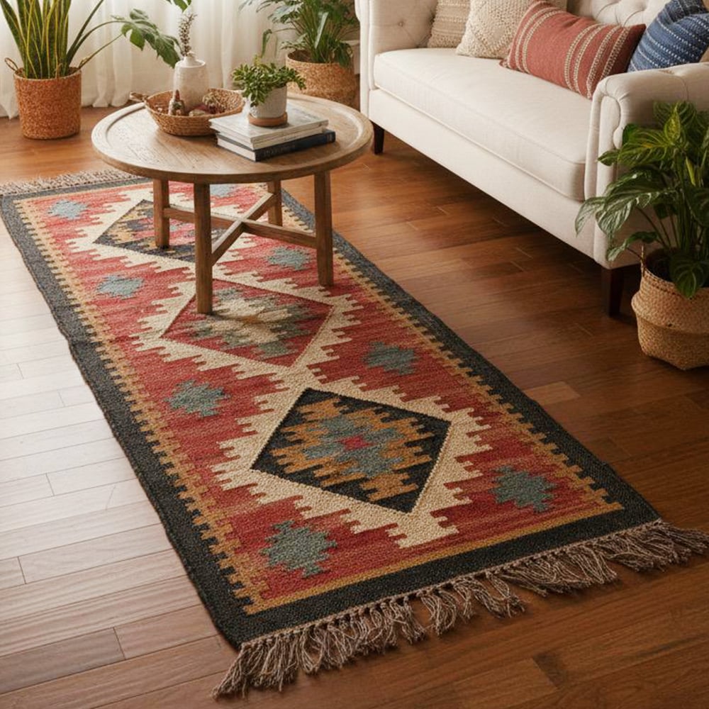 Vintage Handcrafted Multicolor Jute Dhurrie For Home